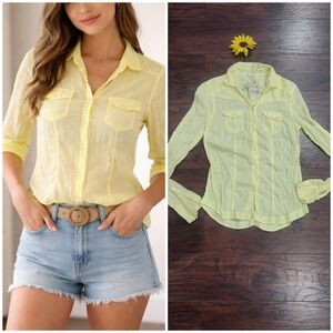 American EAGLE Yellow Button-Up Women's Top